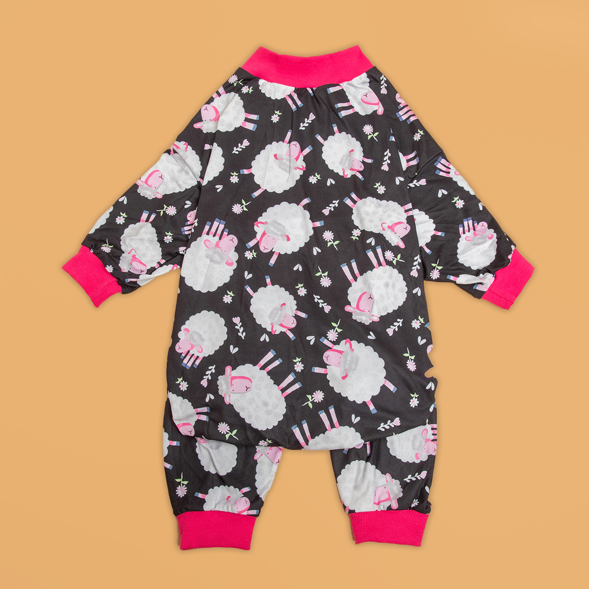 LovinPet Large Dog Pajamas Onesie - Whimsical Sheep and Floral Design in Dark Colors
