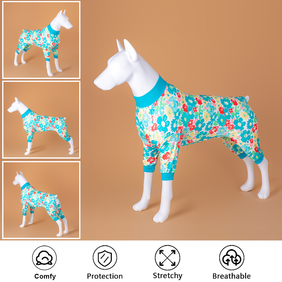 LovinPet Large Dog Pajamas Onesie - Floral Garden Pattern