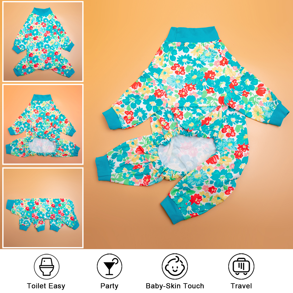 LovinPet Large Dog Pajamas Onesie - Floral Garden Pattern