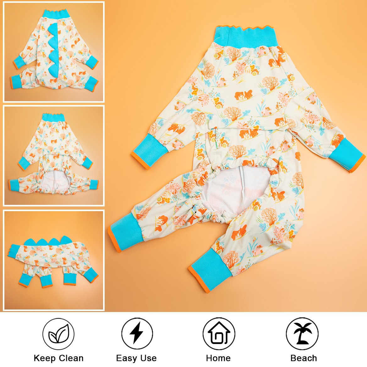 LovinPet Large Dogs Jammies, Large Dog Pajamas, Anti Licking Dog Recovery Suit, Lightweight Fashion Coral Peach Prints Onesies for Dog Clothing, UV Protection, Easy Wearing Adorable Dog Jumpsuit