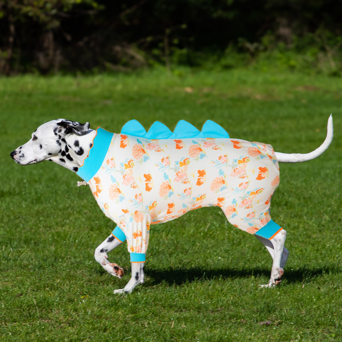 LovinPet Large Dogs Jammies, Large Dog Pajamas, Anti Licking Dog Recovery Suit, Lightweight Fashion Coral Peach Prints Onesies for Dog Clothing, UV Protection, Easy Wearing Adorable Dog Jumpsuit