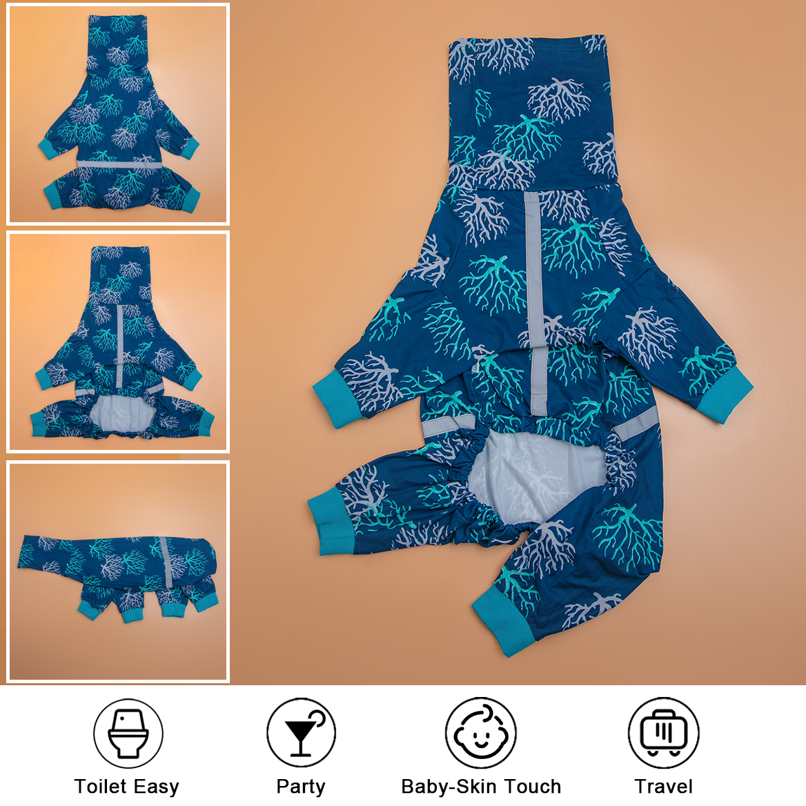 LovinPet Large Dog Pajamas Onesie - Ocean Coral Reef Sleepwear for Big Dogs