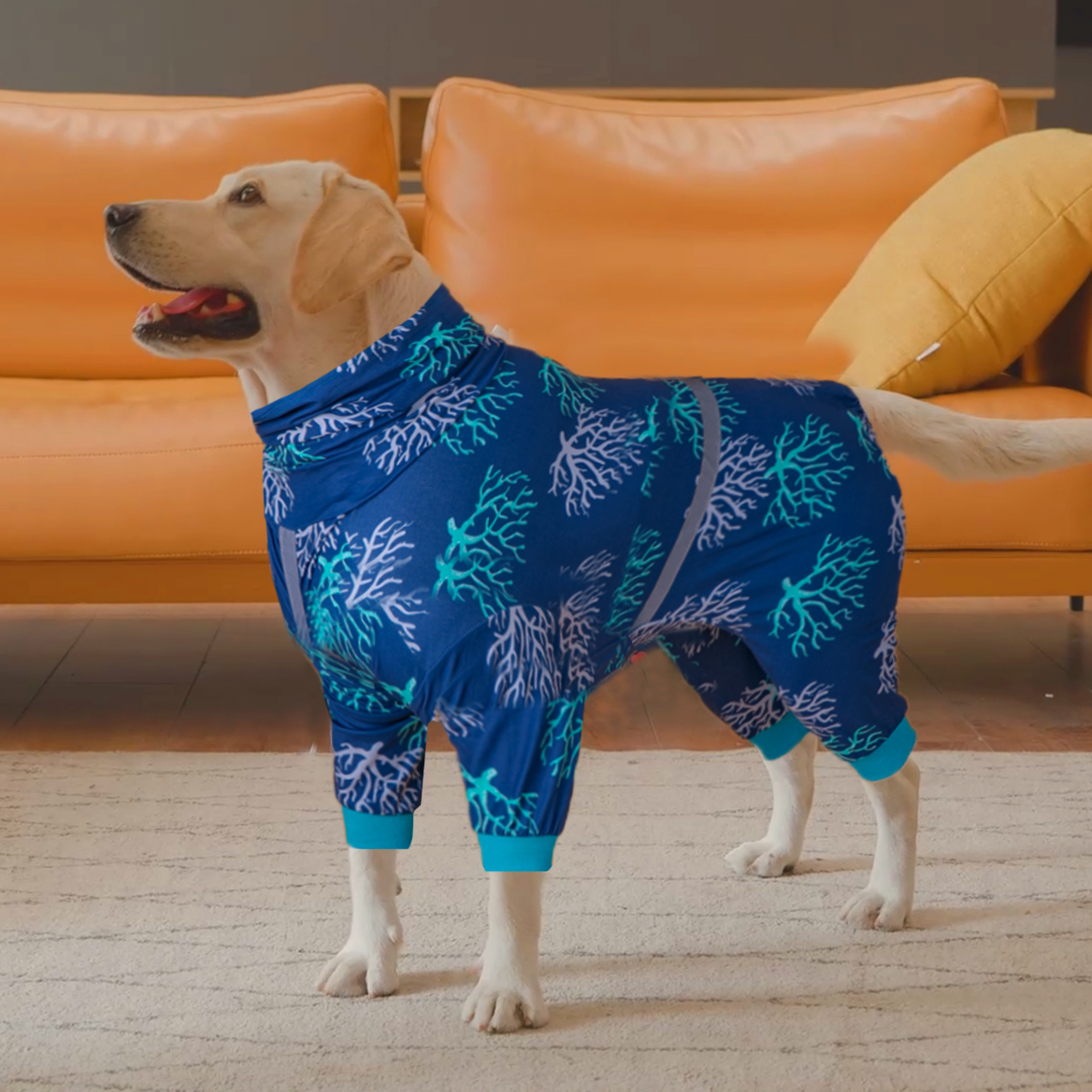 LovinPet Large Dog Pajamas Onesie - Ocean Coral Reef Sleepwear for Big Dogs
