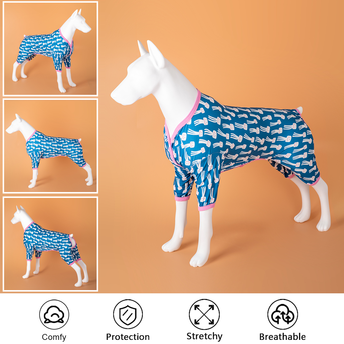 LovinPet Large Dog Pajamas Onesie - Jellyfish Print Design