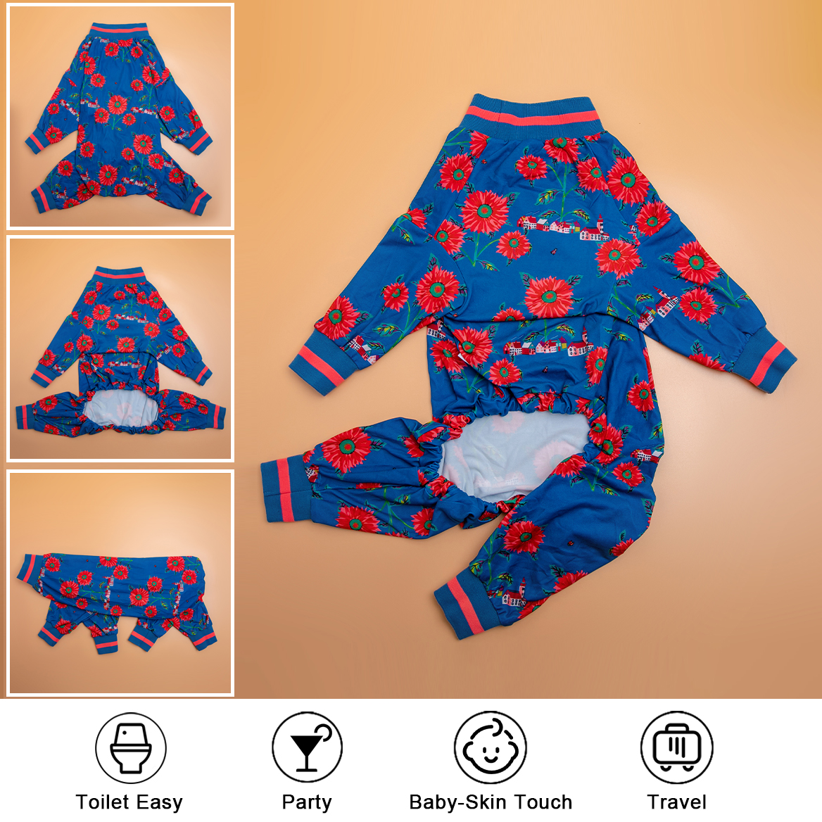LovinPet Large Dog Pajamas Onesie - Nautical Sunflower Sleepwear for Big Dogs