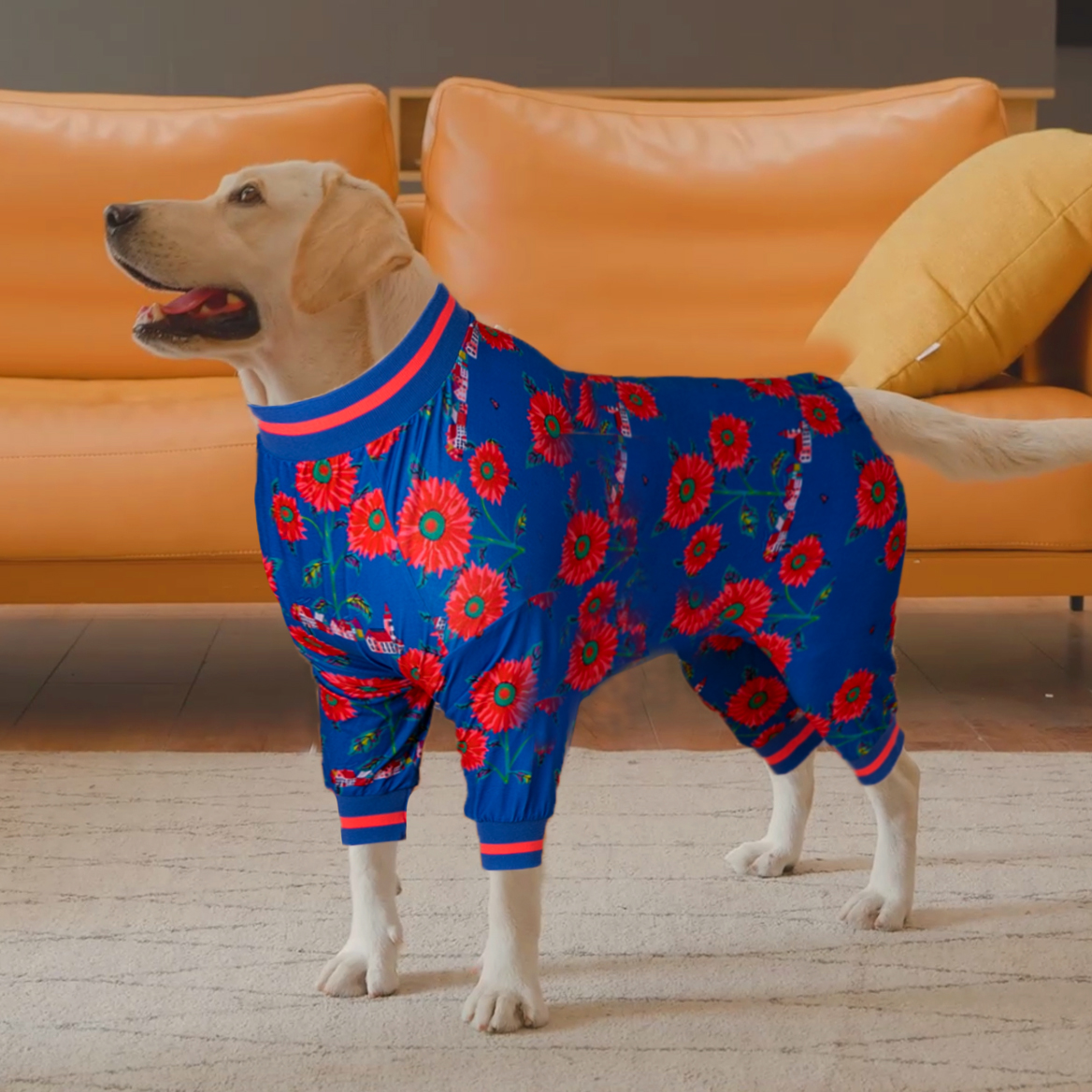LovinPet Large Dog Pajamas Onesie - Nautical Sunflower Sleepwear for Big Dogs