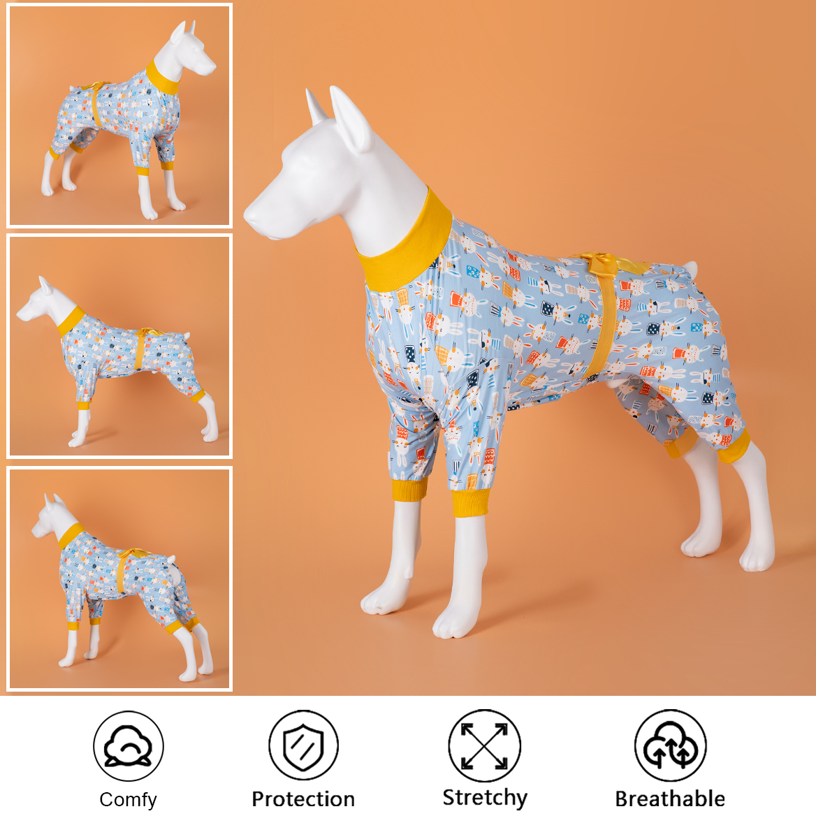 LovinPet Large Dog Pajamas Onesie with Skirt Tie - Bunny Print Design