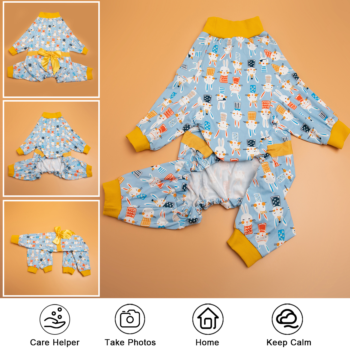 LovinPet Large Dog Pajamas Onesie with Skirt Tie - Bunny Print Design