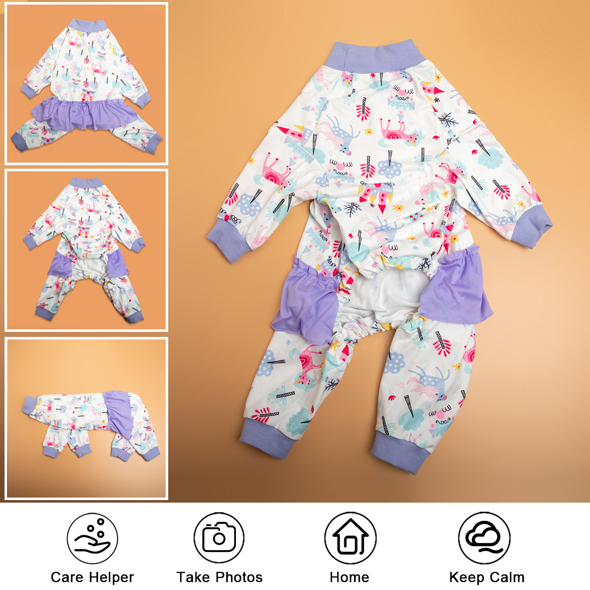 LovinPet Large Dog Pajamas Onesie with Skirt Tie - Fantasy Unicorn and Castle Design