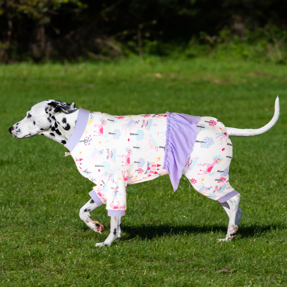 LovinPet Large Dog Pajamas Onesie with Skirt Tie - Fantasy Unicorn and Castle Design