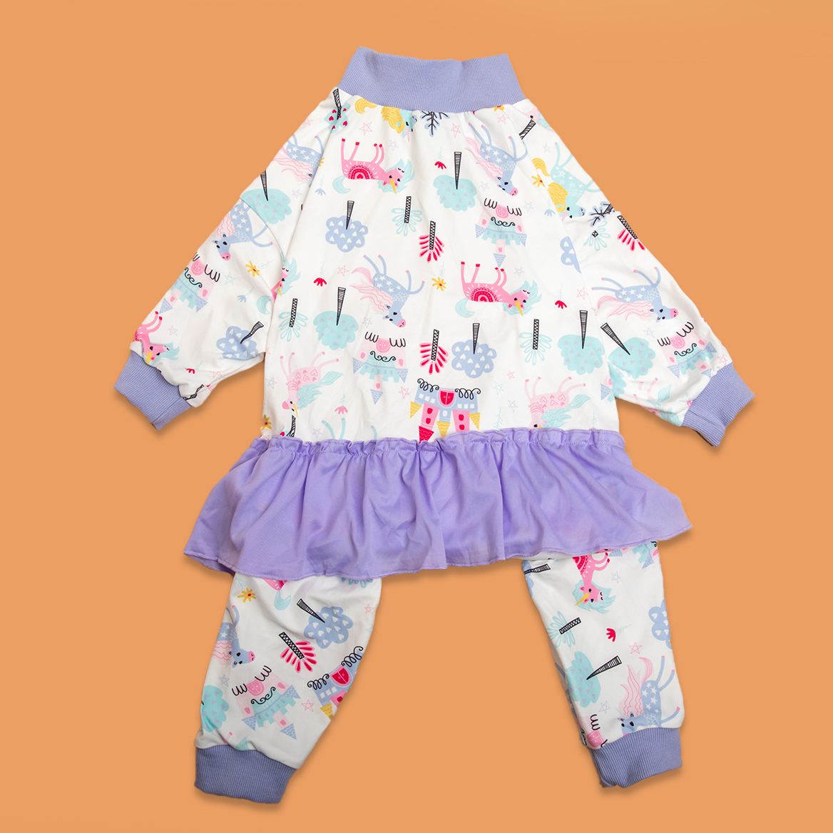 LovinPet Large Dog Pajamas Onesie with Skirt Tie - Fantasy Unicorn and Castle Design