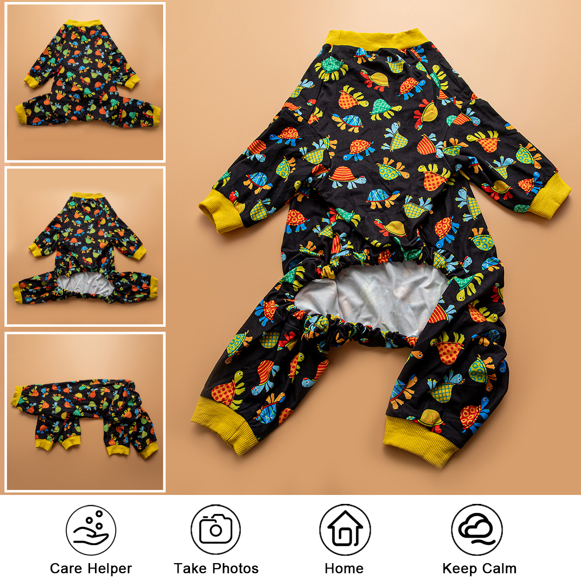 LovinPet Large Dog Post Recovery Suit - Colorful Abstract Fish Design with Yellow Trim