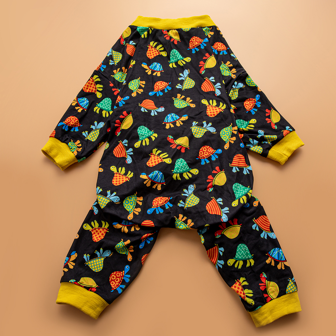 LovinPet Large Dog Post Recovery Suit - Colorful Abstract Fish Design with Yellow Trim