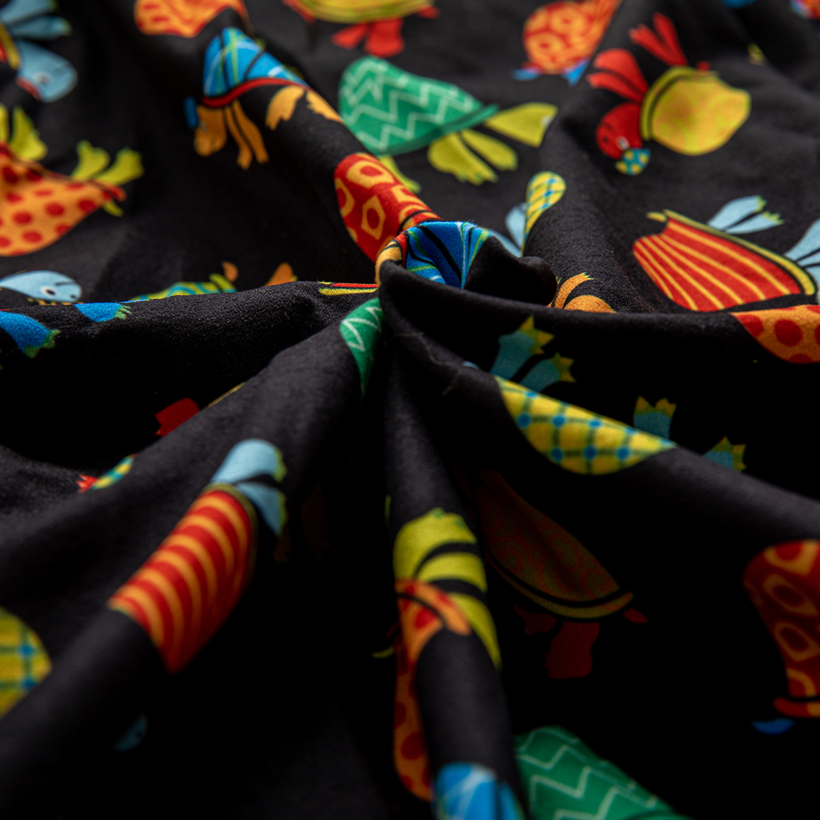 LovinPet Large Dog Post Recovery Suit - Colorful Abstract Fish Design with Yellow Trim