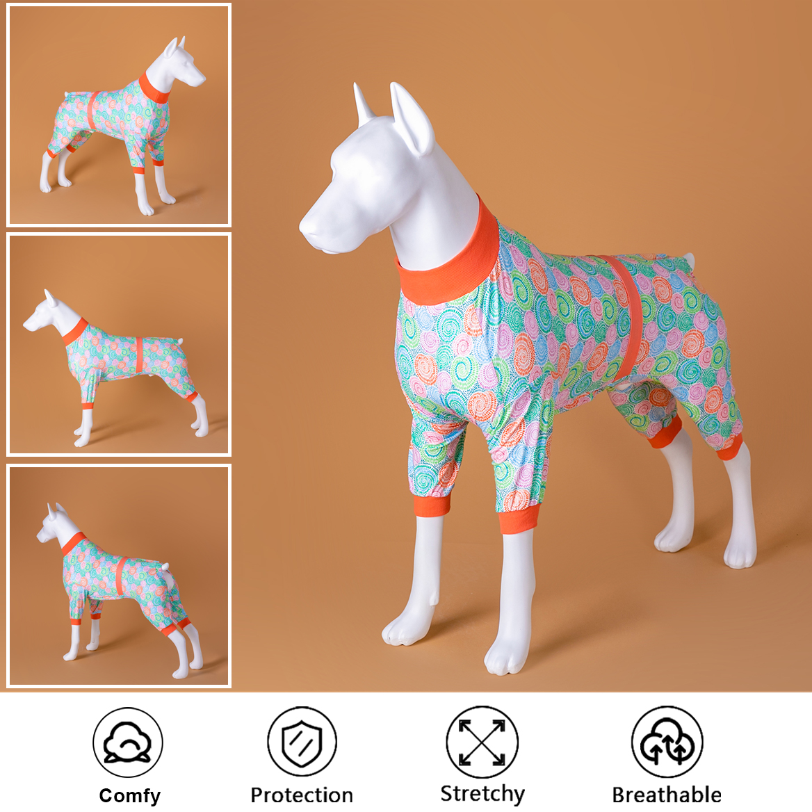 LovinPet Large Dog Pajamas Onesie - Whimsical Swirl Sleepwear for Big Dogs