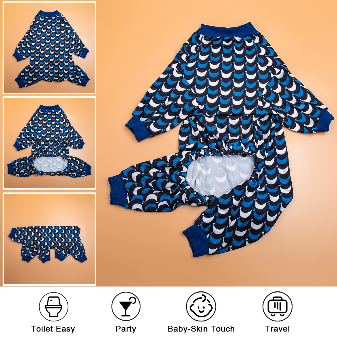 LovinPet Large Dog Pajamas Onesie - Elegant Dark Scallop Pattern