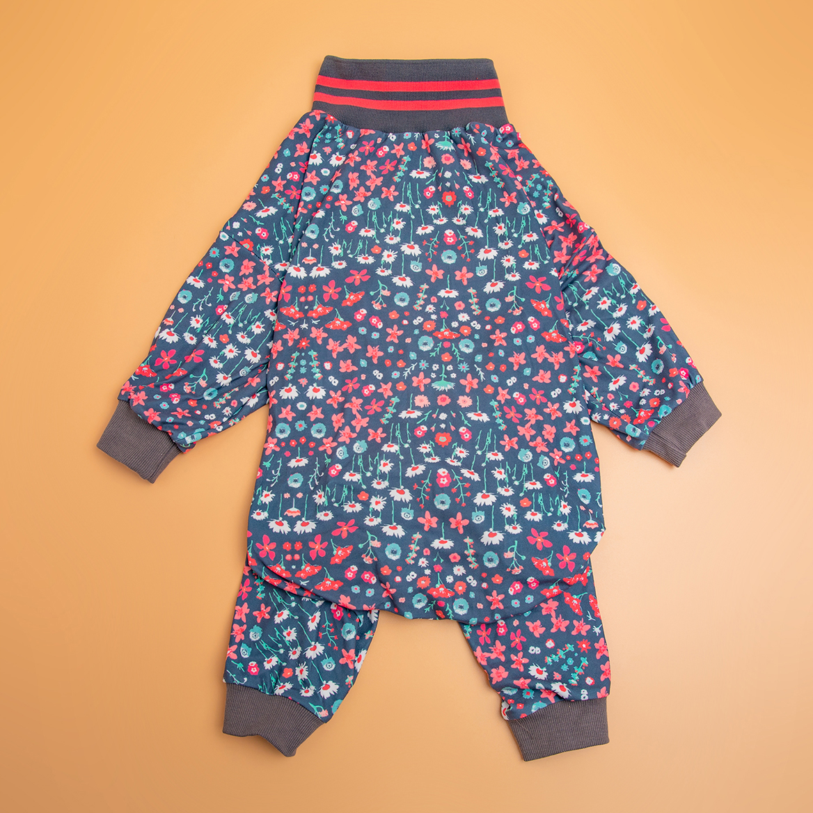LovinPet Dog Recovery Suit Pajama - Dark Floral with Striped Collar