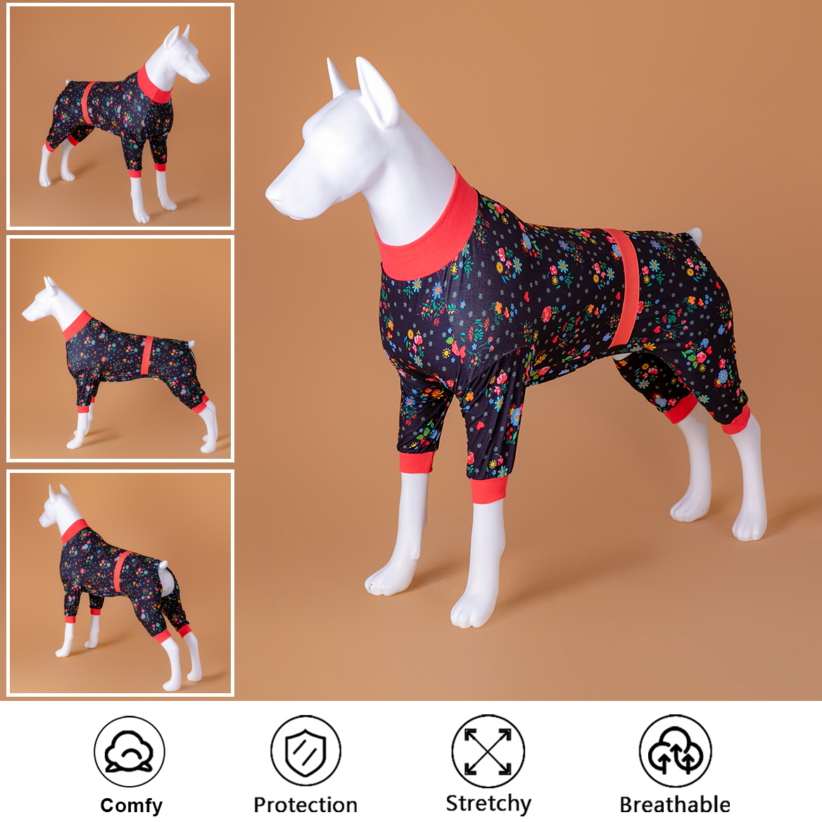 LovinPet Large Dog Pajamas Onesie - Floral Heart Romantic Sleepwear for Big Dogs