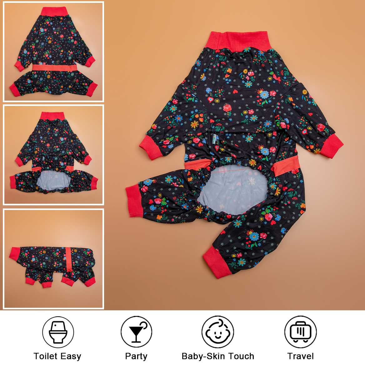 LovinPet Large Dog Pajamas Onesie - Floral Heart Romantic Sleepwear for Big Dogs