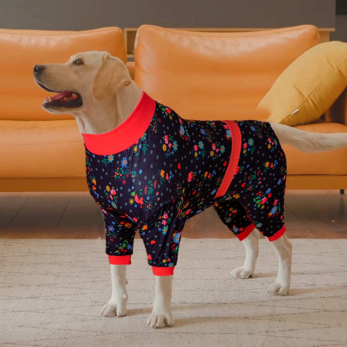 LovinPet Large Dog Pajamas Onesie - Floral Heart Romantic Sleepwear for Big Dogs