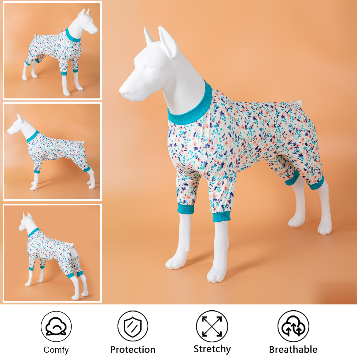LovinPet Large Dog Pajamas Onesie - Delicate Floral Design in Soft Colors
