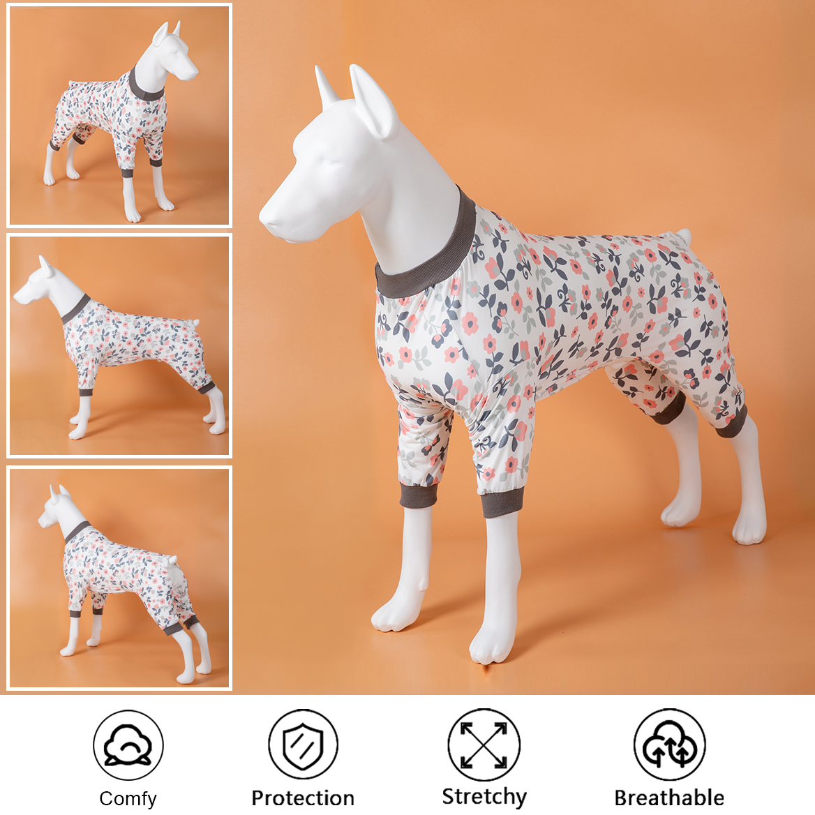 LovinPet Large Dog Pajamas Onesie - Classic Floral Design in Muted Colors