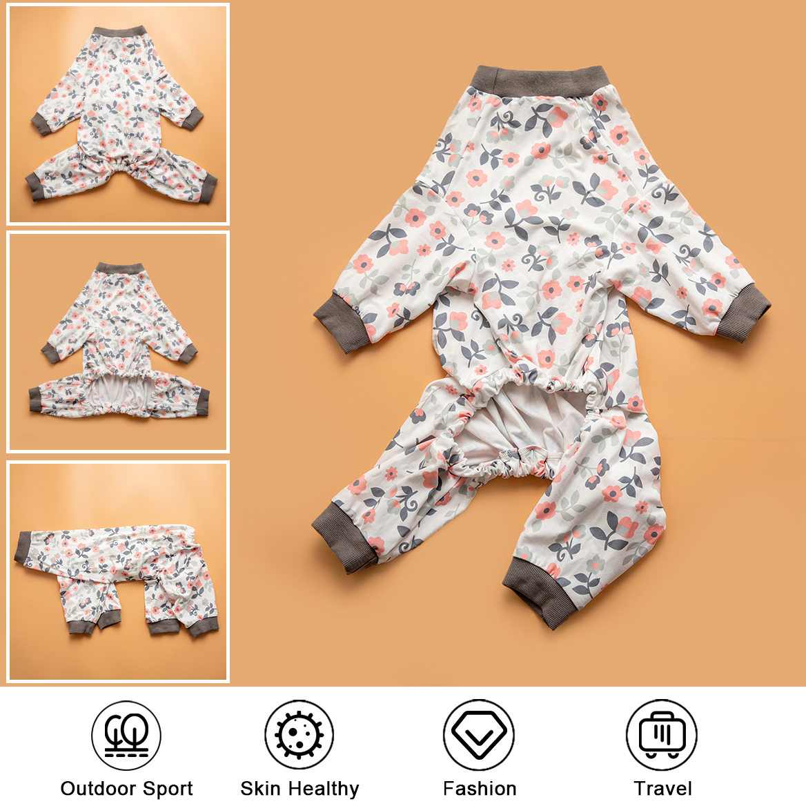 LovinPet Large Dog Pajamas Onesie - Classic Floral Design in Muted Colors