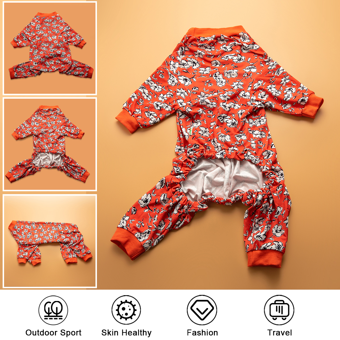 LovinPet Large Dog Post Recovery Suit - Bold Red Floral Design with Black and White Accents