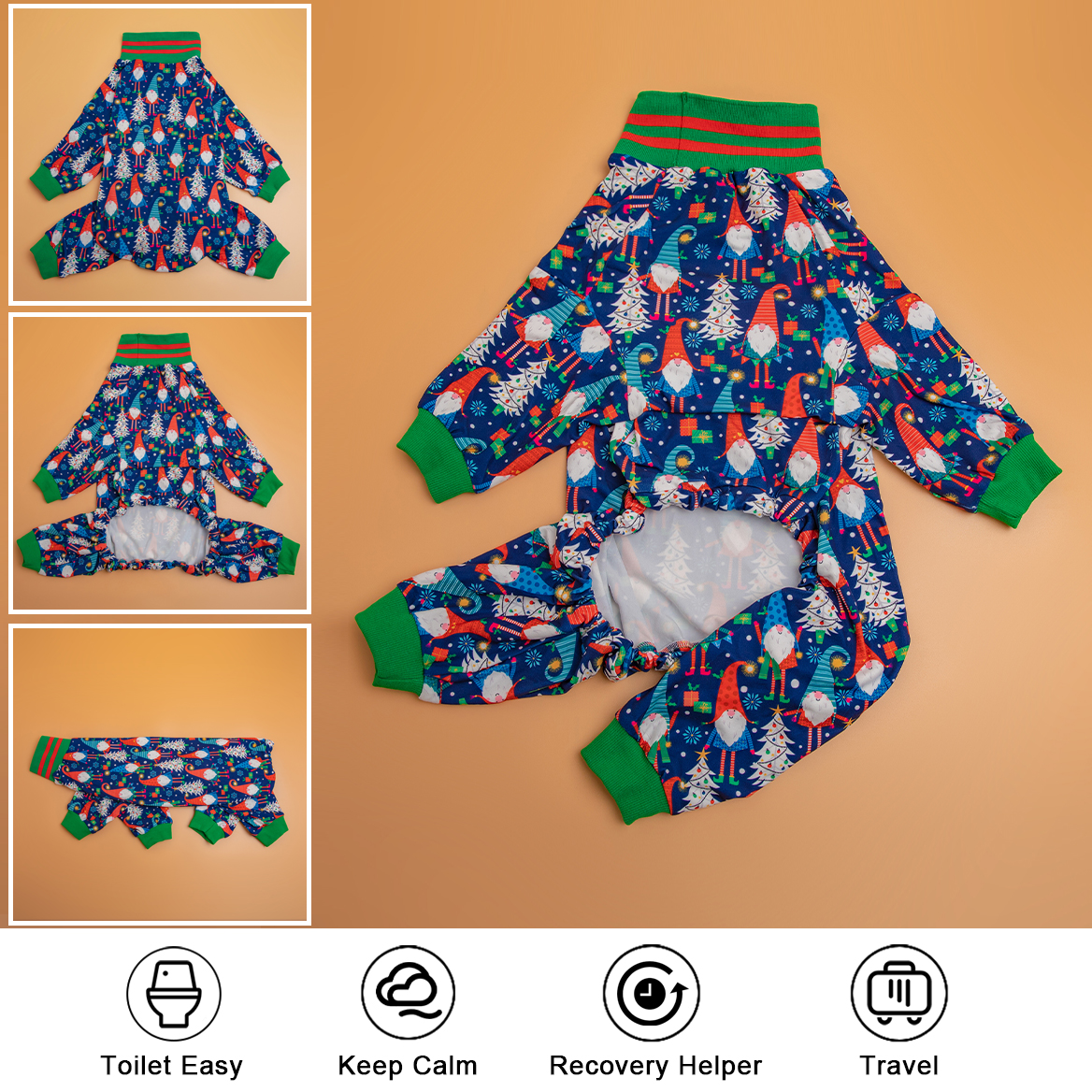 LovinPet Large Dog Pajamas Onesie - Christmas Festive Gnome & Tree Design