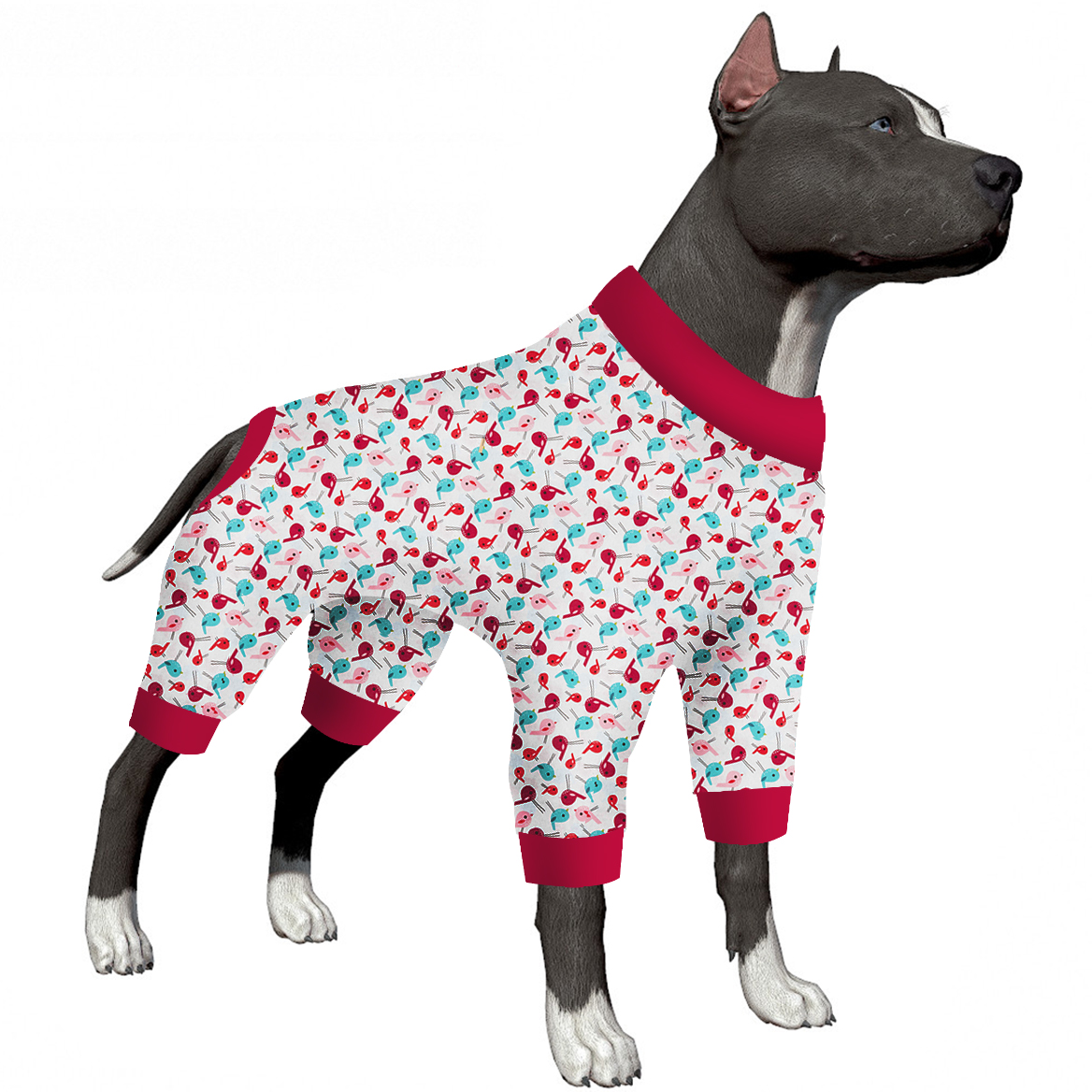 LovinPet Large Dog Pajamas Onesie - Tropical Flamingo and Pineapple Design