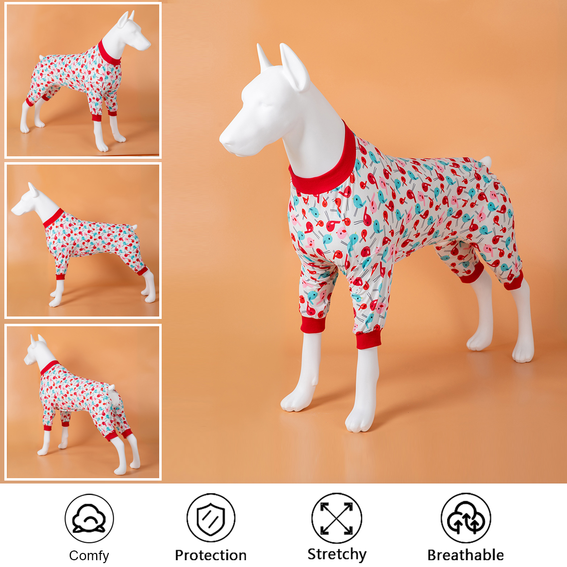 LovinPet Large Dog Pajamas Onesie - Tropical Flamingo and Pineapple Design