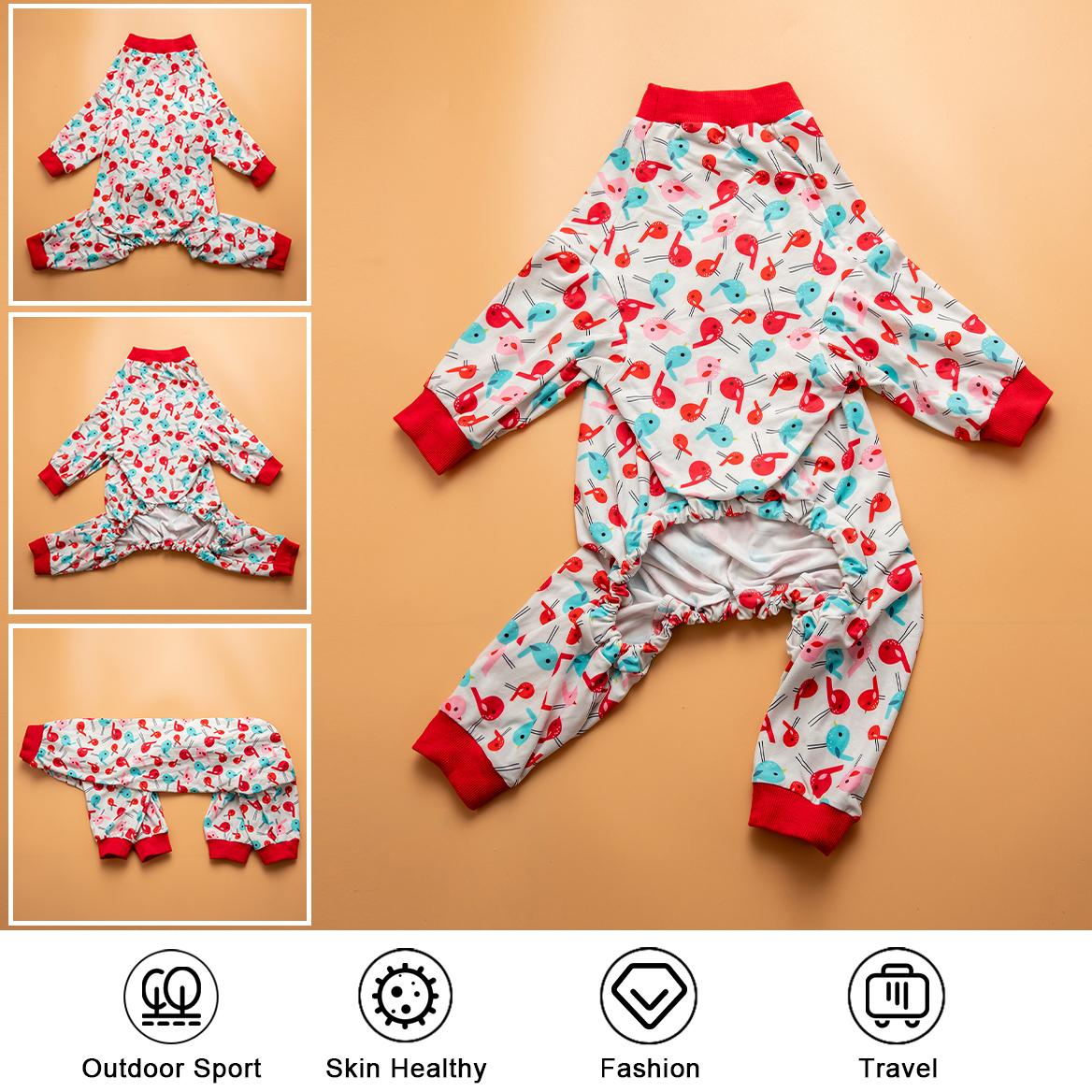 LovinPet Large Dog Pajamas Onesie - Tropical Flamingo and Pineapple Design