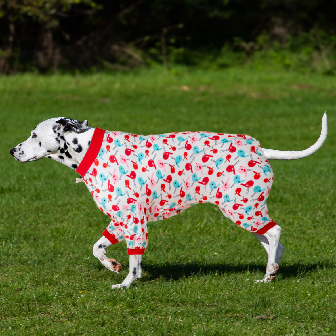 LovinPet Large Dog Pajamas Onesie - Tropical Flamingo and Pineapple Design