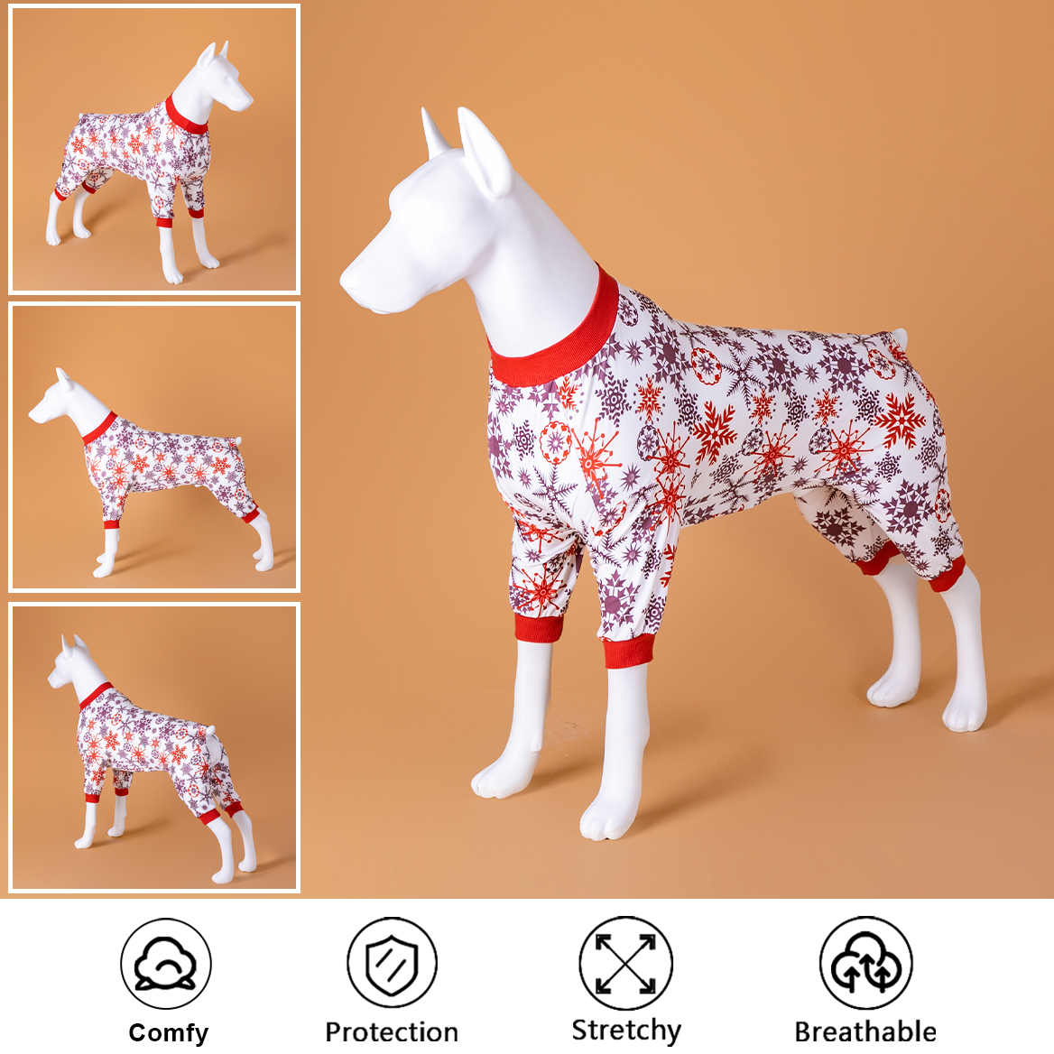 LovinPet Large Dog Pajamas Onesie - Festive Snowflake Pattern for Winter