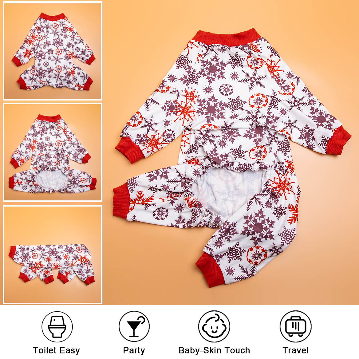 LovinPet Large Dog Pajamas Onesie - Festive Snowflake Pattern for Winter