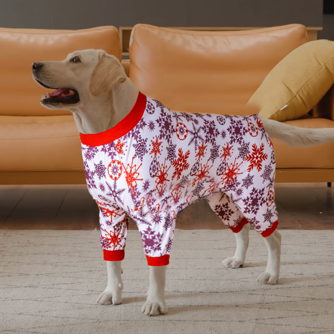 LovinPet Large Dog Pajamas Onesie - Festive Snowflake Pattern for Winter