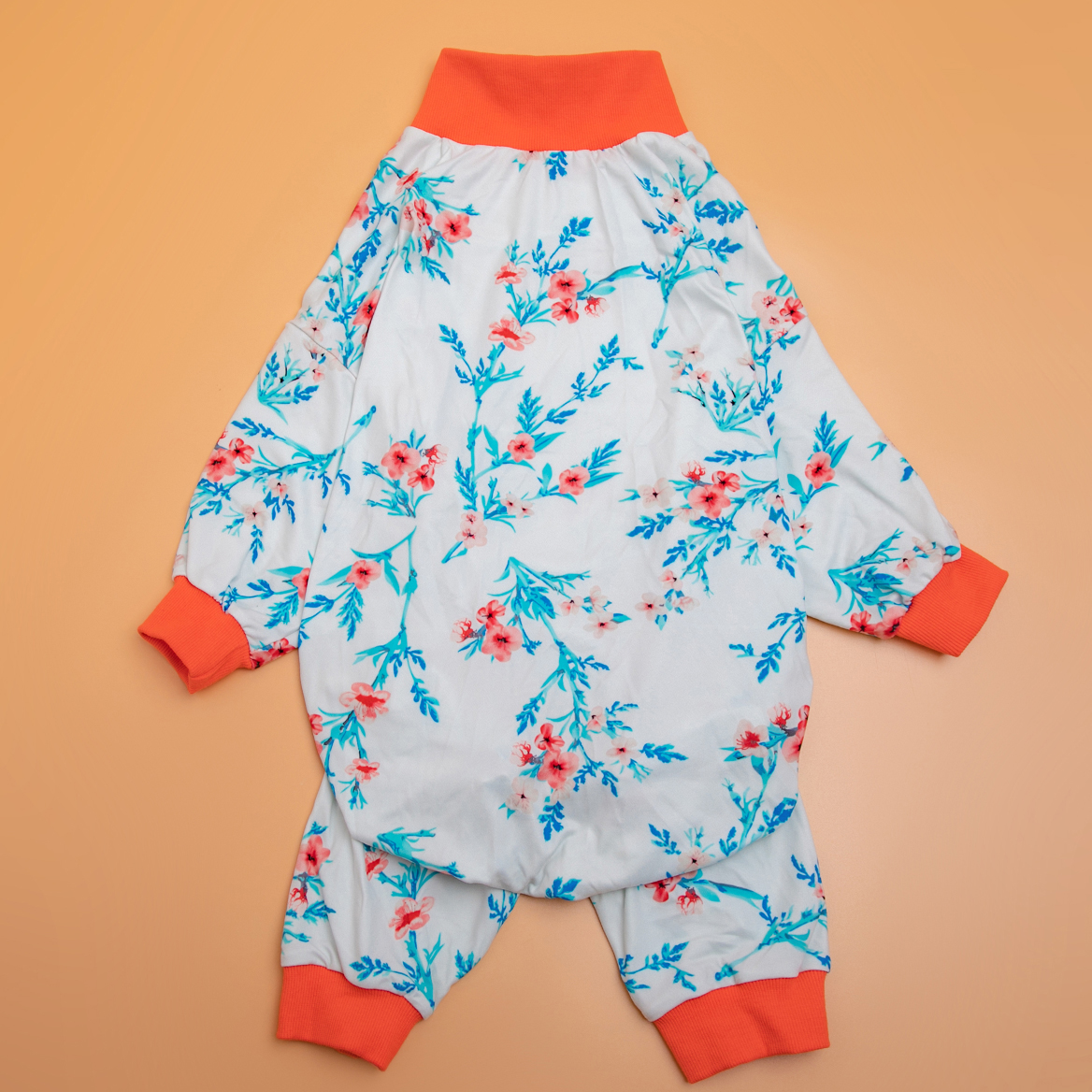 Floral Plum Blossom Full-Body Pajamas with Orange High-Collar for Large Breeds