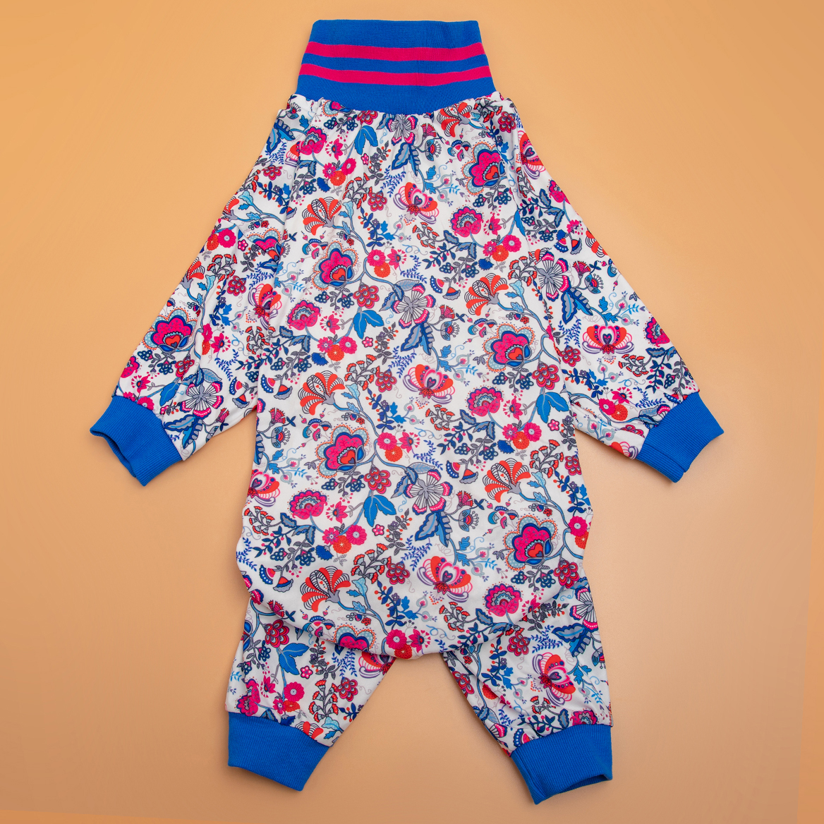 LovinPet Large Dog Post Recovery Suit - Vibrant Floral Design with Blue & Pink Flowers