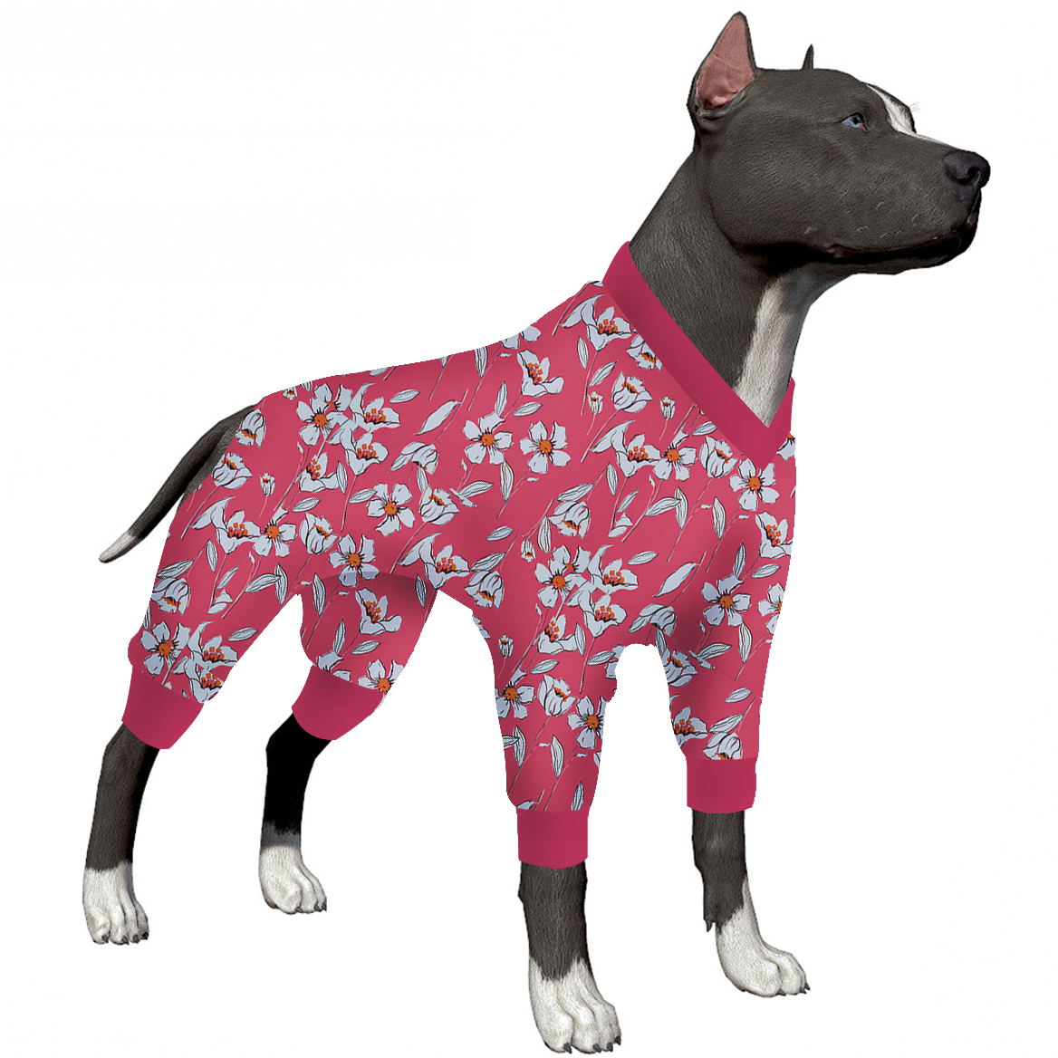 LovinPet Large Dog Pajamas Onesie - Pink Floral Sleepwear for Big Dogs