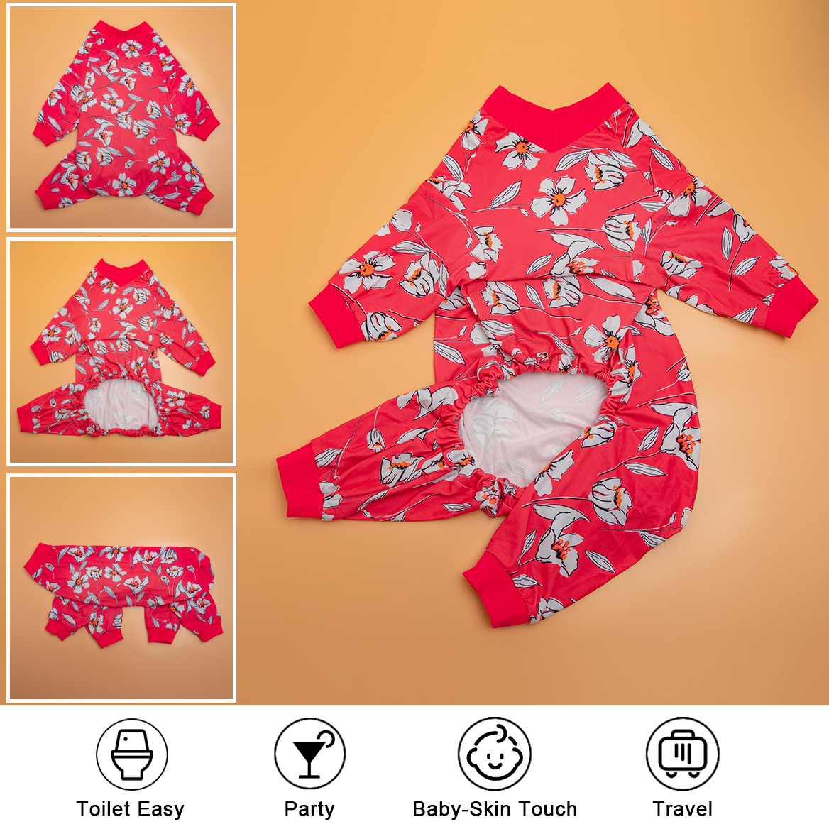 LovinPet Large Dog Pajamas Onesie - Pink Floral Sleepwear for Big Dogs
