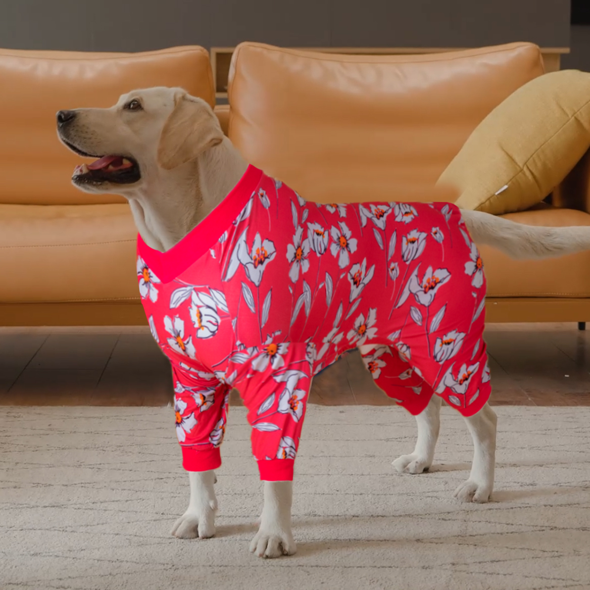 LovinPet Large Dog Pajamas Onesie - Pink Floral Sleepwear for Big Dogs