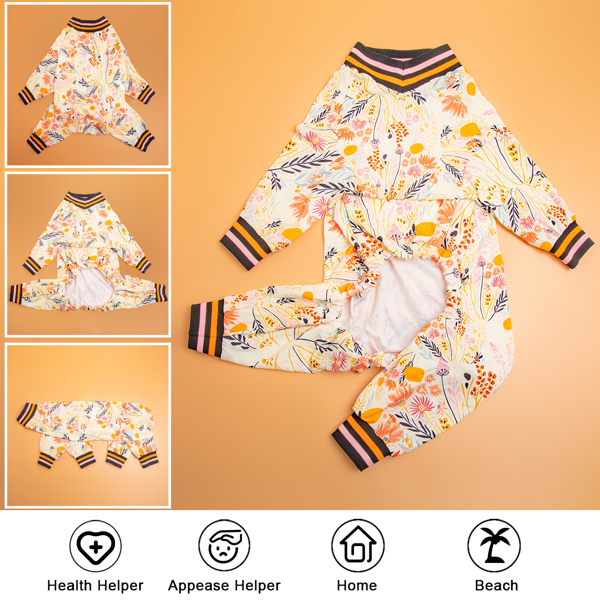 LovinPet Large Dog Pajamas Onesie - Autumn Floral Sleepwear with Gold Accents for Big Dogs