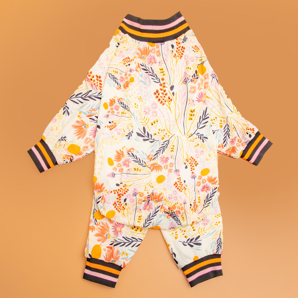 LovinPet Large Dog Pajamas Onesie - Autumn Floral Sleepwear with Gold Accents for Big Dogs