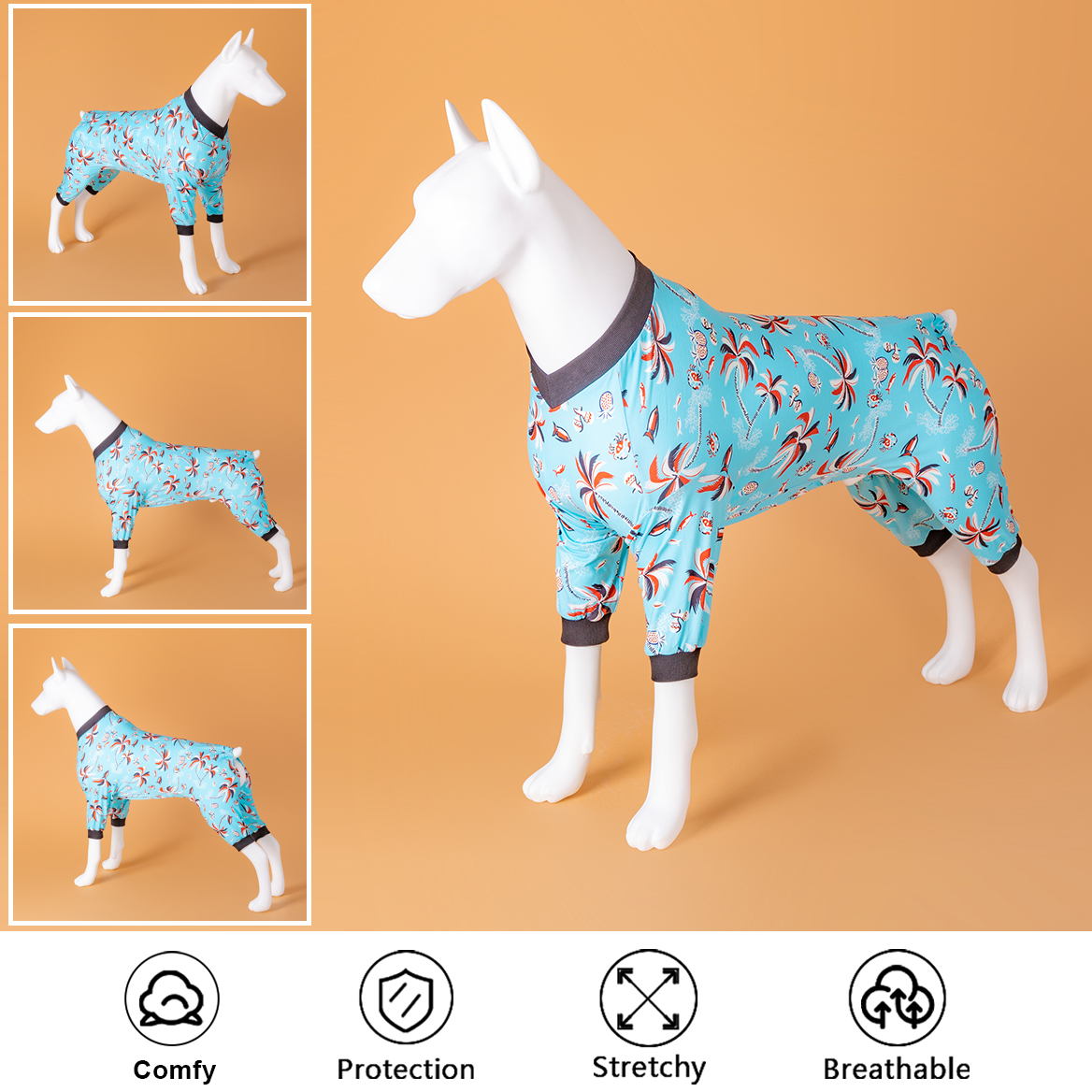 LovinPet Large Dog Pajamas Onesie - Abstract Floral Sleepwear for Big Dogs