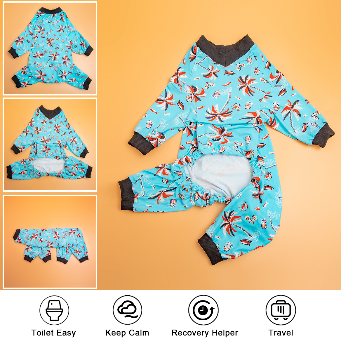 LovinPet Large Dog Pajamas Onesie - Abstract Floral Sleepwear for Big Dogs