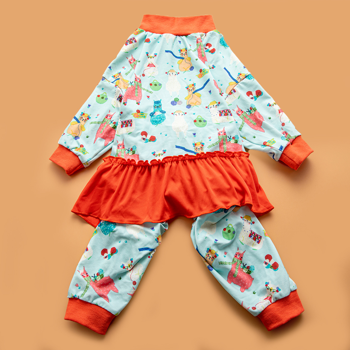 LovinPet Large Dog Pajamas Onesie with Skirt Tie - Holiday Llama and Alpaca Design