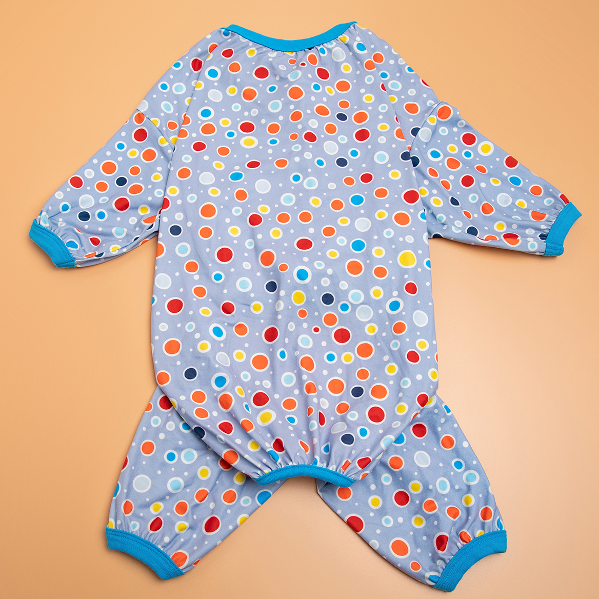 Full-Body Dog Recovery Onesie Pajama - Grey Polka Dot Design