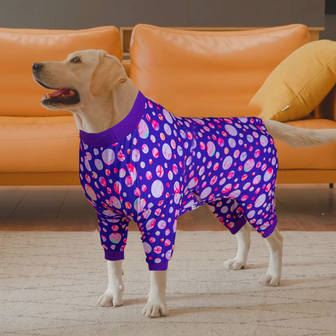 LovinPet Large Dog Pajamas Onesie - Playful Purple Bubble Pattern