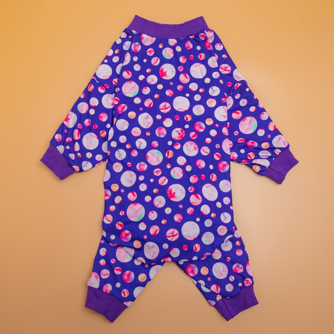 LovinPet Large Dog Pajamas Onesie - Playful Purple Bubble Pattern