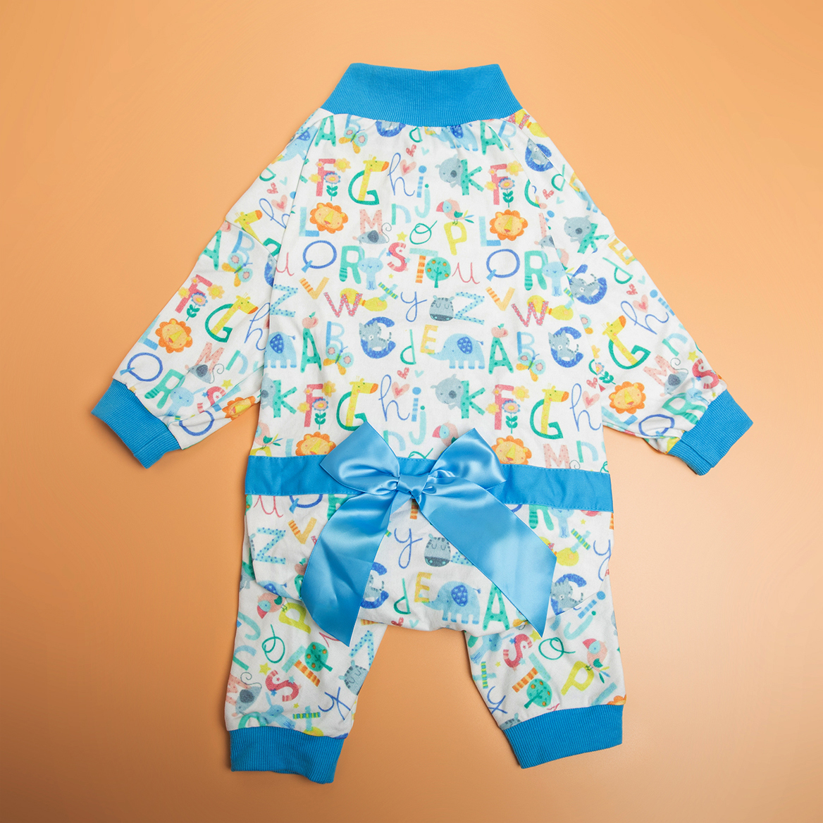 LovinPet Large Dog Pajamas Onesie with Skirt Tie - Alphabet & Animal Print Design